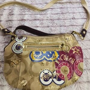 Coach Poppy Beige and Purple Shoulder Bag